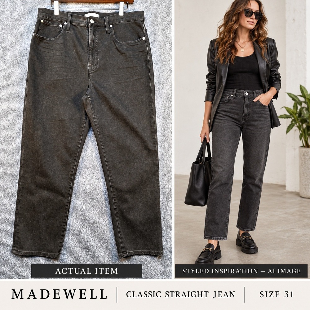 Madewell‎ Classic Straight Jeans Black Stretch Denim High Rise Womens 31 Indie